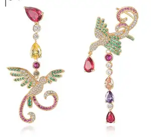 E-2017100501 Fashion Cubic Zircon Earrings Elegant Multi Color Stud Earrings Gold Plated Peacock Earrings Jewelry Wholesale