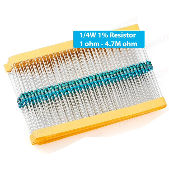 100pcs 1/4W 1% 1ohm - 4.7M 0.25W Metal Film Resistors 1/4 0.25 Watt High Precision MF Fixed Resistance 100 220 330 1K 10K Ohm