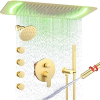Système de douche LED Homedec avec deux pommes de douche, pomme de douche de 6 pouces, 4 jets de pulvérisation latéraux, ensemble de robinetterie à 2 poignées en laiton brossé doré