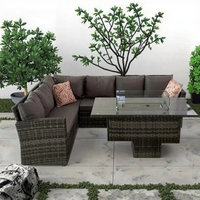 Ensemble de canapé d'angle moderne en rotin 9 places avec table foyer, ensemble de salle à manger modulaire en osier PE pour extérieur, idéal pour cour et jardin