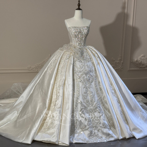 XS287 Vestido de Novia de Satén con Cuello Barco y Cristales, Estilo Imperio - Product Image 2