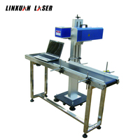 Machine de marquage Laser Co2 volante avec bande transporteuse pour impression, boîte en bois, sac en plastique PVC, bon prix 20W 30W 60W