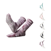 Chaussettes unisexe d'hiver en tricot écologique personnalisées avec motif lettres tie-dye pour yoga et pilates, antidérapantes avec revers, vente en gros pour femmes