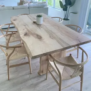 ठोस फैशन लाइव किनारे और फिर से प्राप्त लकड़ी के लंबे डिजाइन रेस्तरां डाइनिंग टेबल लकड़ी स्लैब