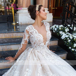 Aster Garden 2025 Vestido De Novia De princesa De encaje <span class=keywords><strong>con</strong></span> cuentas De lujo cuello en V manga larga A-Line personalizado Vestido De Novia <span class=keywords><strong>capilla</strong></span> tren - Product Image 5