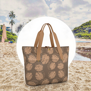 Sac fourre-tout en polyester personnalisé de haute qualité pour femmes, léger, avec fermeture éclair, pliable, multi-poches, motif feuille de Monstera Hawaïenne - Product Image 3
