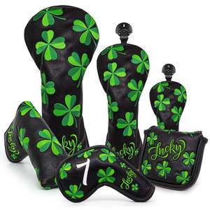 Factory OEM Golf Club Covers Magnetic Closure Square <b>Putter</b> Mallet/Blade <b>Putter</b>/Wood Embroidery Lucky Clover Golf <b>Headcover</b> - Product Image 4