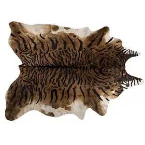 Alfombra de piel sintética con forma de vaca, piel Artificial de ciervo marrón