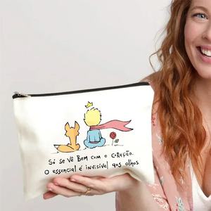 Trousse de Toilette de <span class=keywords><strong>Voyage</strong></span> en Toile Écologique avec Fermeture Éclair, Motif <span class=keywords><strong>Petit</strong></span> <span class=keywords><strong>Prince</strong></span> et Renard, Sac Latéral Mignon pour Femmes, Fabriqué en Chine - Product Image 1
