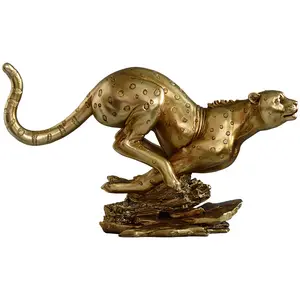 ゴールドチーター像60 cm大型動物工芸品風水パンサーヒョウ彫刻ホームオフィステーブルデスクトップ装飾装飾品ギフト