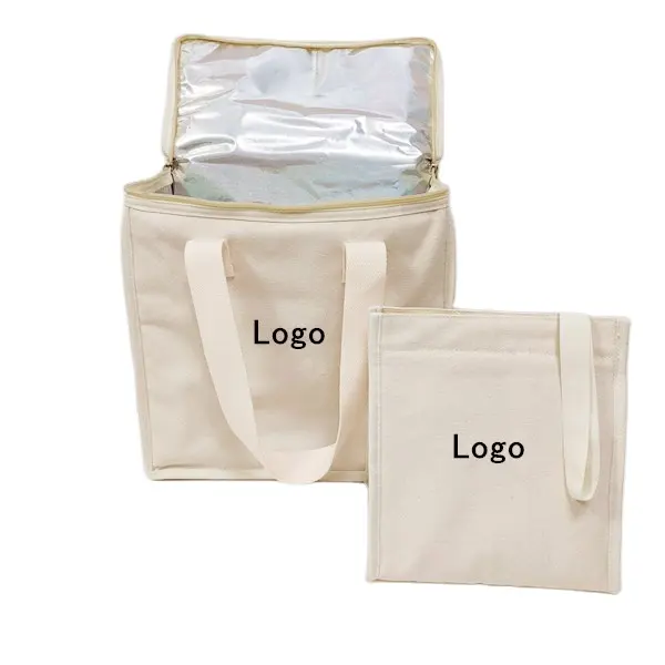 Portable OEM Eco-friendlyshopping bag jumbo insulated food termal cooler bag customized durable cotton canvas lunch cooler bag