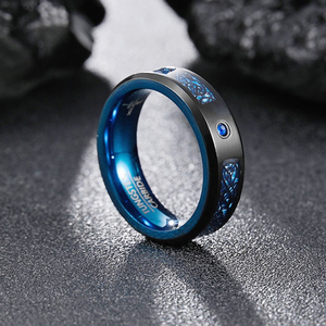 Bague Homme Unisexe Acier Tungstène Fibre de Carbone Titane Acier Zircon Motif Dragon Bicolore Or Bijouterie Fine Fête Anniversaire - Product Image 4