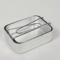 Kotak makan siang taktis gaya Inggris, 2 buah set kotak makan siang taktis 380g aluminium berkemah Mess ganda 2 buah