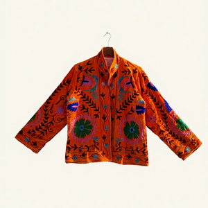 Bohemian Cotton Embroidered Coat Women's Plus Size Mandarin Collar Floral Pattern Full Sleeve Autumn Outerwear - Product Image 1