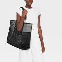 Sac de plage fourre-tout en maille transparente à la mode avec doublure en PVC et nylon de grande capacité fermeture à glissière motif de logo personnalisable