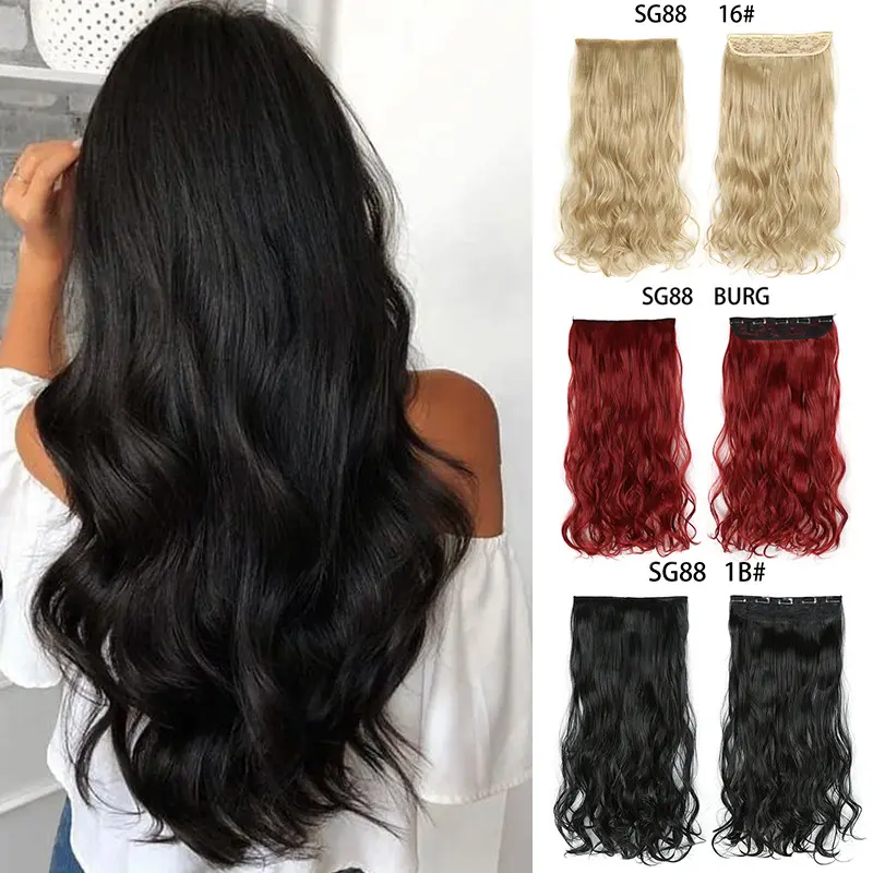 Wholesale Multicolor High Temperature Fiber Clip In Hair Extensions Body Wave 22inch Synthetic Curly Hair Extensions With Clips