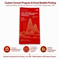 Impresión de Folletos Personalizados para Conciertos, Encuadernación Cosida, Papel de Arte a Todo Color, Cubierta con Línea Fina Dorada, MOQ Bajo