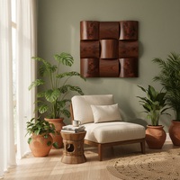 Décoration murale Art Déco en MDF sculpté en 3D, carreaux décoratifs modernes, textures ondulées en damier, finition chêne naturel, lavable, pour intérieur