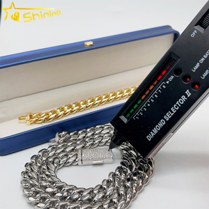 Hot Sale Stainless Steel Jewelry Necklace <strong>Silver</strong> Iced Out Moissanite <strong>Box</strong> Lock 14mm Stainless Steel Cuban Link <strong>Chain</strong> - Product Image 2
