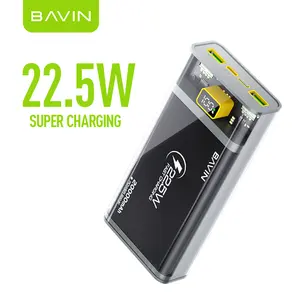 BAVIN 도매 사용자 정의 로고 휴대용 LED 디스플레이 Powerbank PD 22.5W 빠른 충전 20000mah 전원 은행 투명 커버