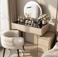 Coiffeuse moderne en bois de chêne avec miroir LED réglable, tiroirs et tabouret – Durable et écologique pour chambre à coucher