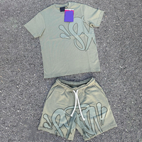 Setelan Olahraga Custom Print YSJY, Bahan Katun Oversize, Jogger, Tracksuit Dua Potong, Kaos Kerah Bulat dan Set Celana Pendek untuk Pria