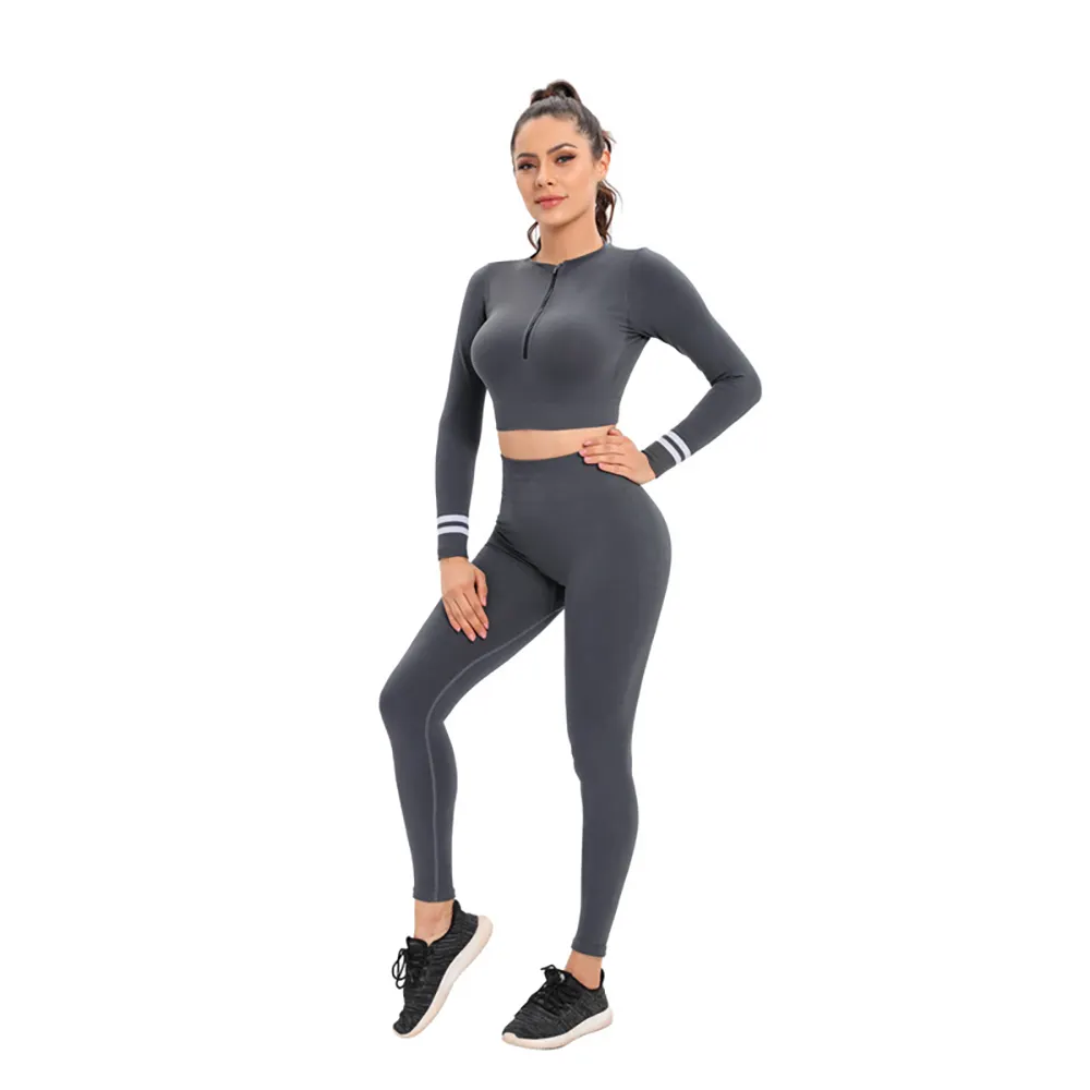 Women athleisure set Sexy low cut pull private label fitness wear clothing workout sets sport woman clothes fitness wear set
