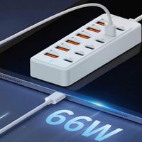 Station de charge USB 12 ports |   6 USB-C + 6 USB-A |   Puissance totale de 66 W |   Chargez 12 appareils en même temps |   Câble blanc, 100 cm