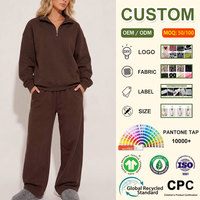 Ensemble de survêtement 2 pièces personnalisé pour femme en polaire, avec pull zippé et pantalon large, tenue décontractée assortie