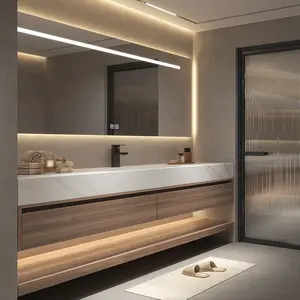 Moderno estilo europeo Hotel impermeable baño espejo luz gabinete muebles vanidad montado en la pared fregadero gabinete