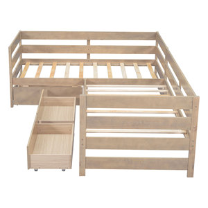 Children L Shape Combo Bed Solid Wood Frame <b>Storage</b> <b>Drawers</b> Bedroom Furniture For Kids - Product Image 5