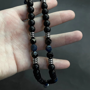 Nuova moda da uomo stile etnico lapislazzuli collana pendente in pietra di onice nero pietra preziosa di Mala preghiera del rosario regalo per islamico - Product Image 5