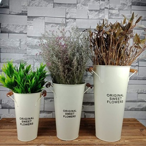 Planteur de fleurs de jardin 1 pièce, grand vase d'intérieur sous forme de seau galvanisé, <span class=keywords><strong>pot</strong></span> de fleurs en métal avec poignées - Product Image 3