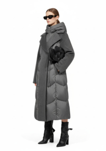 QLYP Nuovo <span class=keywords><strong>Piumino</strong></span> Invernale alla Moda con Patchwork in Lana, Design con Cerniera, Cintura in Vita, Cappuccio, Collo Alto - Product Image 3