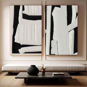 Décoration d'hôtel minimaliste 100% faite à la main, art mural moderne noir et blanc, <span class=keywords><strong>peinture</strong></span> à l'huile sur toile peinte à la main - Product Image 5
