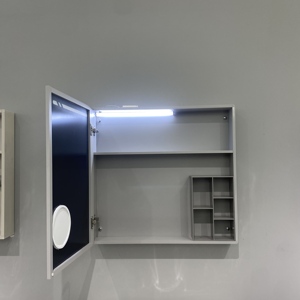 מכירת חיסול של WJL - ארון אמבטיה מודרני מינימליסטי מאלומיניום, תלוי על הקיר, עם כיור ומראה מגדילה. - Product Image 5