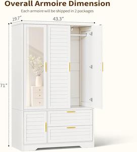 <span class=keywords><strong>Armoire</strong></span> de rangement autoportante <span class=keywords><strong>blanche</strong></span> en bois massif à 3 portes avec miroir pour commande en gros - Product Image 5