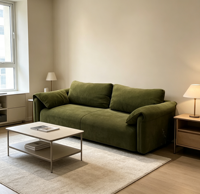 Modernes Stoffsofa Einzel- oder Zweisitzer für Apartment-Wohnzimmer Couch Bequemer Olivgrüner Stoff