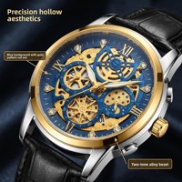 Montre Cassaro pour homme, automatique, squelette, quartz, bracelet en acier inoxydable, cadran 41 mm, affichage lumineux des aiguilles, tendance et élégante