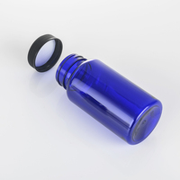Bouteille de 150 ml en plastique bleu pour capsules médicales vides en PET, personnalisable, avec bouchon à vis, pour vitamines et compléments alimentaires