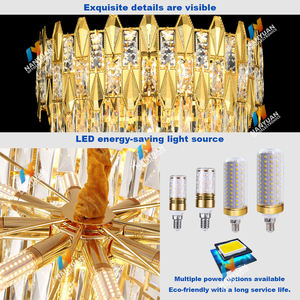 Lámpara de Techo Moderna de Lujo con Cristales LED <span class=keywords><strong>Dorados</strong></span>, Lámpara Colgante Grande para Dormitorio o Comedor - Product Image 5