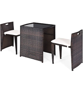 Moderno y Cómodo Juego de Jardín de Mimbre de 3 Piezas con Mesa Acolchada para Exteriores y 2 Sillas para Jardín, Terraza o Balcón - Product Image 5
