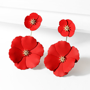 Grandes boucles d'oreilles fleur rouge pour femmes 2025 New Fine Designer Dangle Ruby Flower Boucles d'oreilles Jewely - Product Image 1