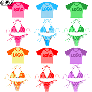 여성용 수영복 맞춤형 로고 피트니스 섹시 수영복 3피스 세트 마이크로 미니 비키니 베이비 티셔츠 럭셔리 수영복 세트 2026 - Product Image 1