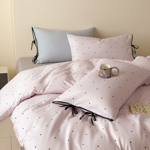 Juego de Ropa de Cama con Estampado Digital de Puntos de Algodón, Funda de Almohada con Decoración de Lazo, Juego de Funda Nórdica - Product Image 1