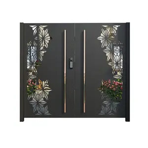 Porta de jardim moderna e minimalista em liga de alumínio, entrada deslizante automática para villa, porta principal com abertura dupla e deslizante