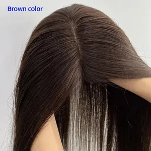 Toupet in Capelli Umani Lisci per Donne, Base in Seta Completa, Colore Marrone Scuro # 2, 16 Pollici - Product Image 6