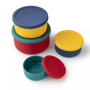 Customizable Reusable Round Shape Food Grade Silicone Freezee Leakproof Food Containers Storage Box Set With Lid >= 10 sets