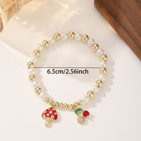 Pulsera con Colgante de Champiñones y Cerezas Rojos y Blancos para Mujer, Collar de Perlas y Cuentas Doradas, Diseño Exclusivo para Mejores Amigas