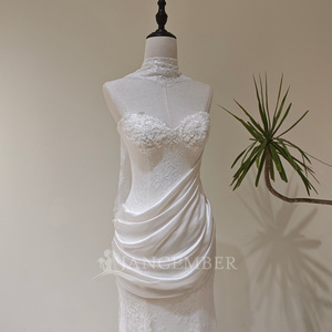 LY105 ชุดแต่งงานลูกไม้สีงาช้างปักลายหวานใจสุดพิเศษพร้อมผ้าคลุมไหล่ - Product Image 3